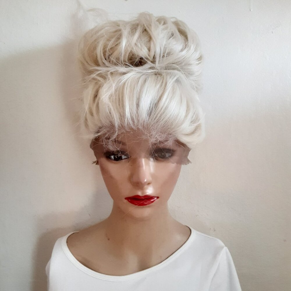 updo wig Blonde 613 wig human hair blend 360 updo lace front wig